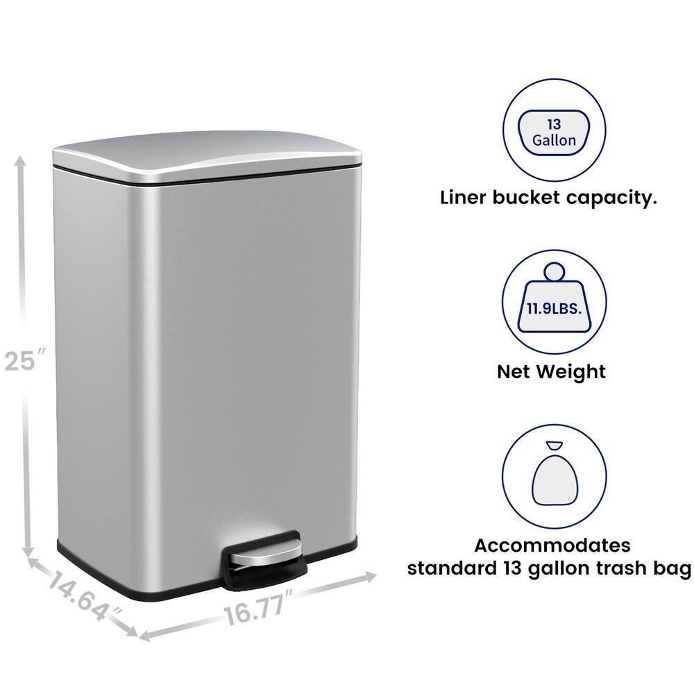 Innovaze 13.2 Gal. 50 l Stainless Steel Rectangular Kitchen Step-on Trash Can MGCS-AS2003