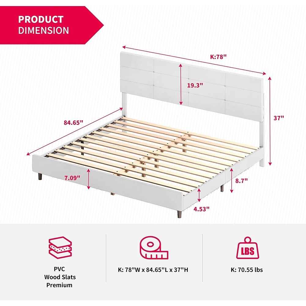 Mixoy Bed Frame with Smart RGB LED Lights Button Tufted Headboard PVC Fabric Upholstered Platform No Box Spring Needed