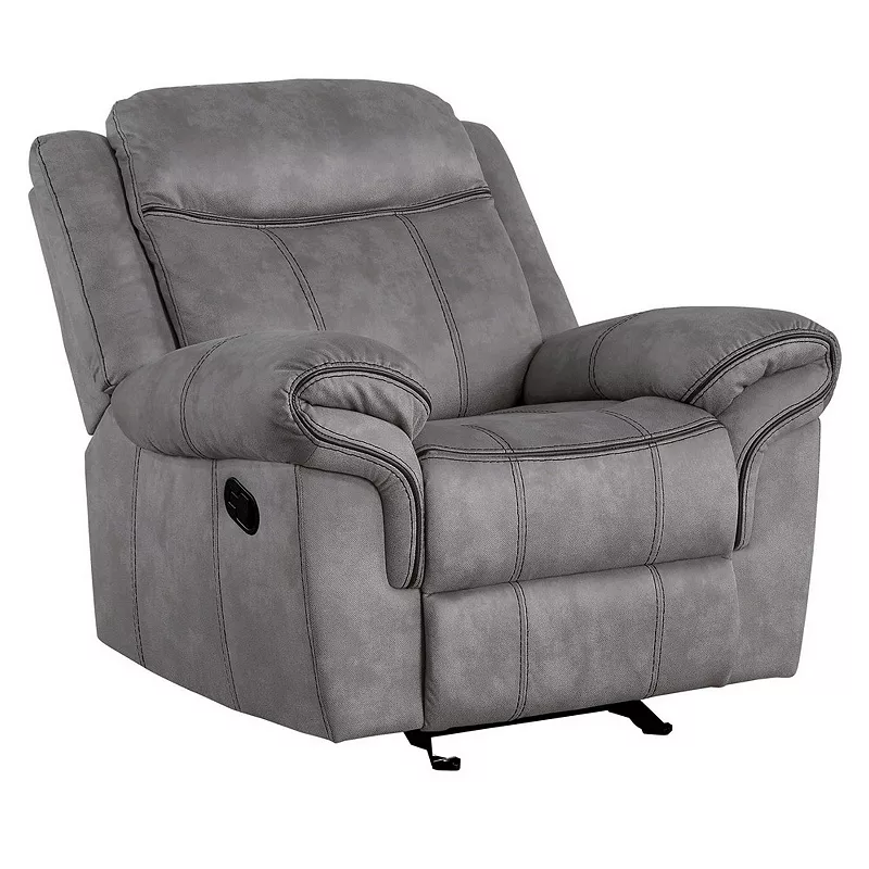 Fabric Upholstered Metal Reclining Club Chair with Center Console， Gray