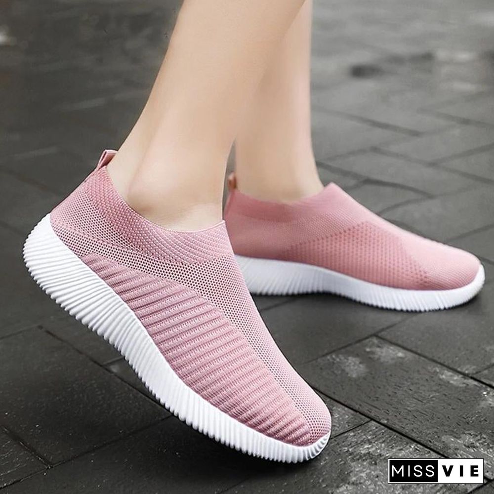 Women Sneakers Female knitted Vulcanized Shoes Casual Slip On Flats Ladies Sock Shoes