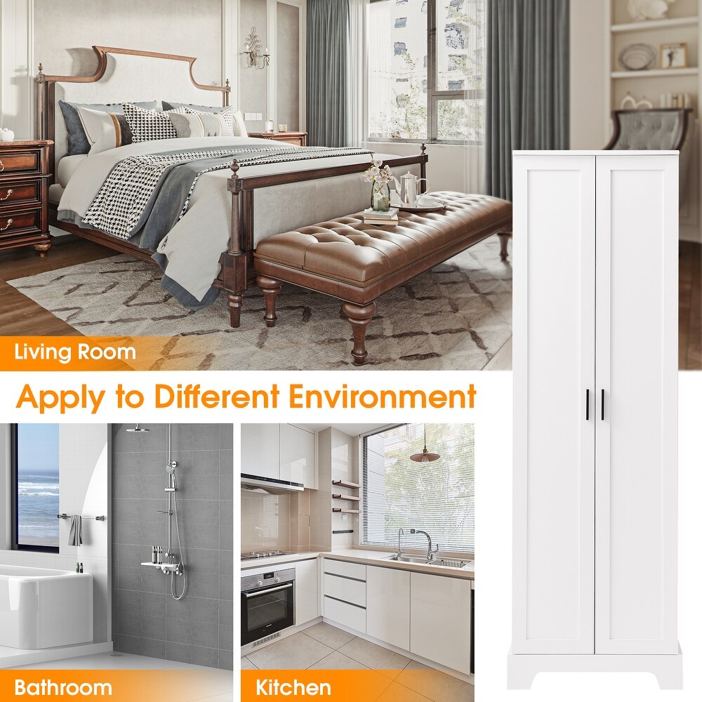 Tall Bathroom Storage Cabinet  5 Tier Freestanding Linen Tower Cabinet with 2 Doors  Storage Organizer Narrow Slim Floor Cabinet