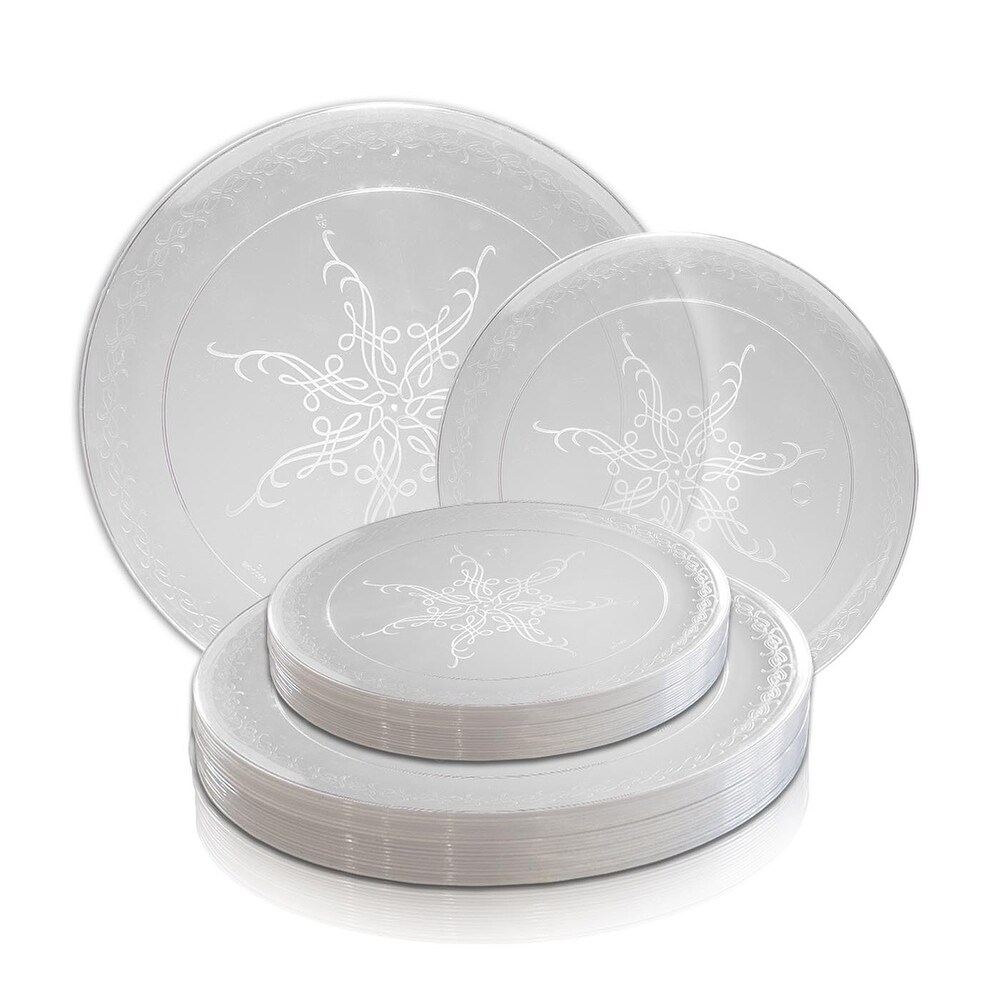 Clear Round Scroll Disposable Plastic Plate Packs   Party Supplies