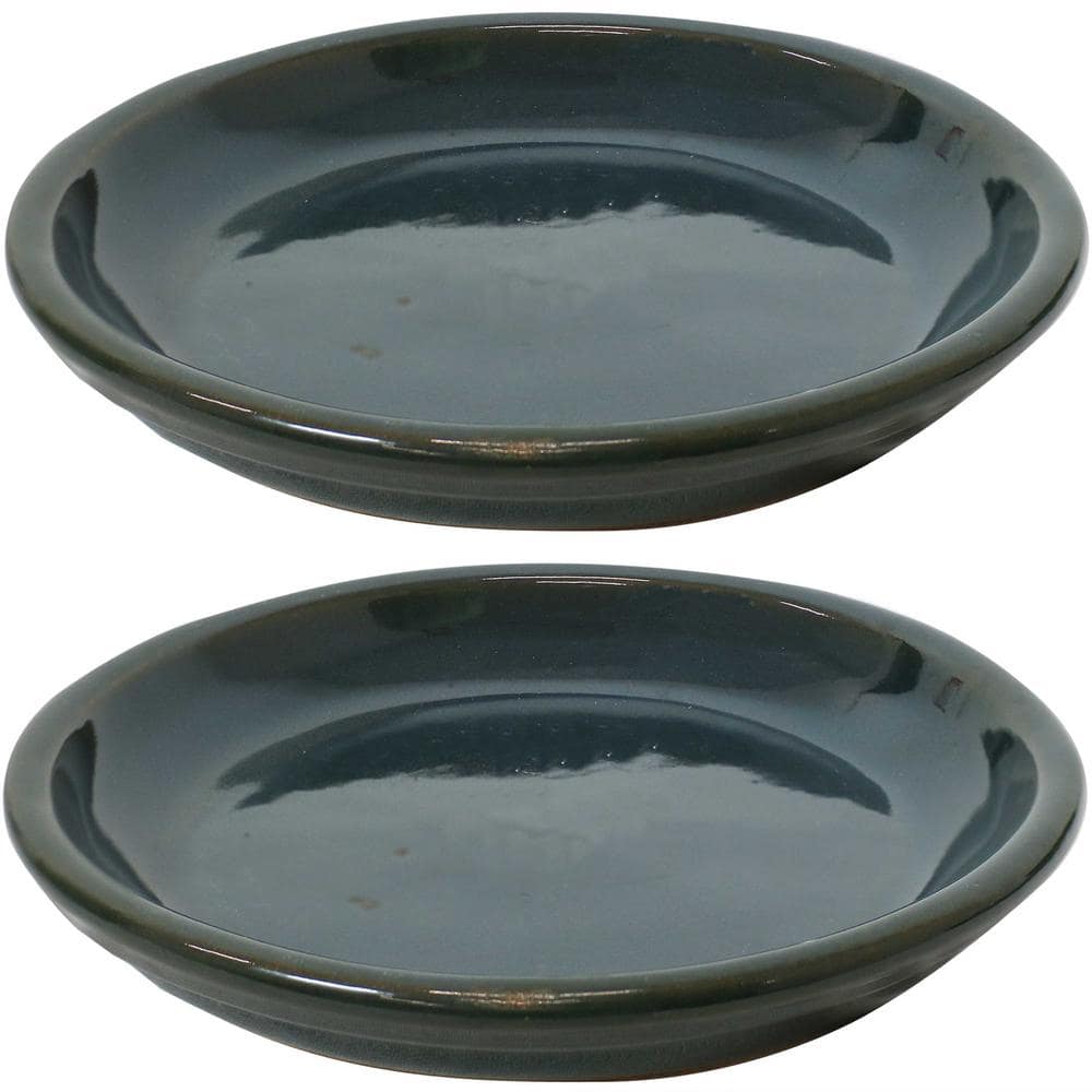 Sunnydaze 9.75 in. Forest Lake Green Ceramic Planter Saucer (Set of 2) AP-329