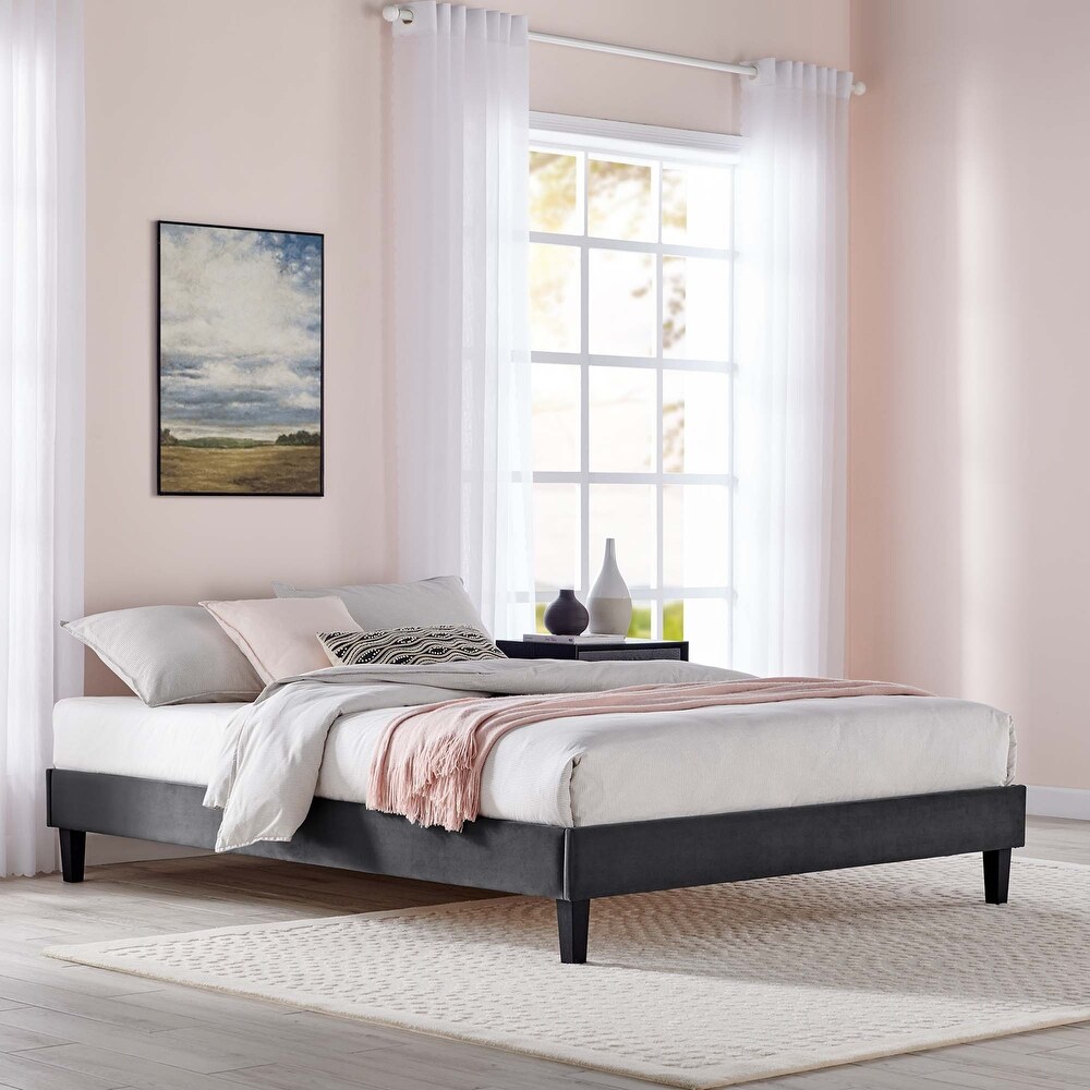 Modway Reign Performance Velvet Platform Bed Frame  Full  Navy