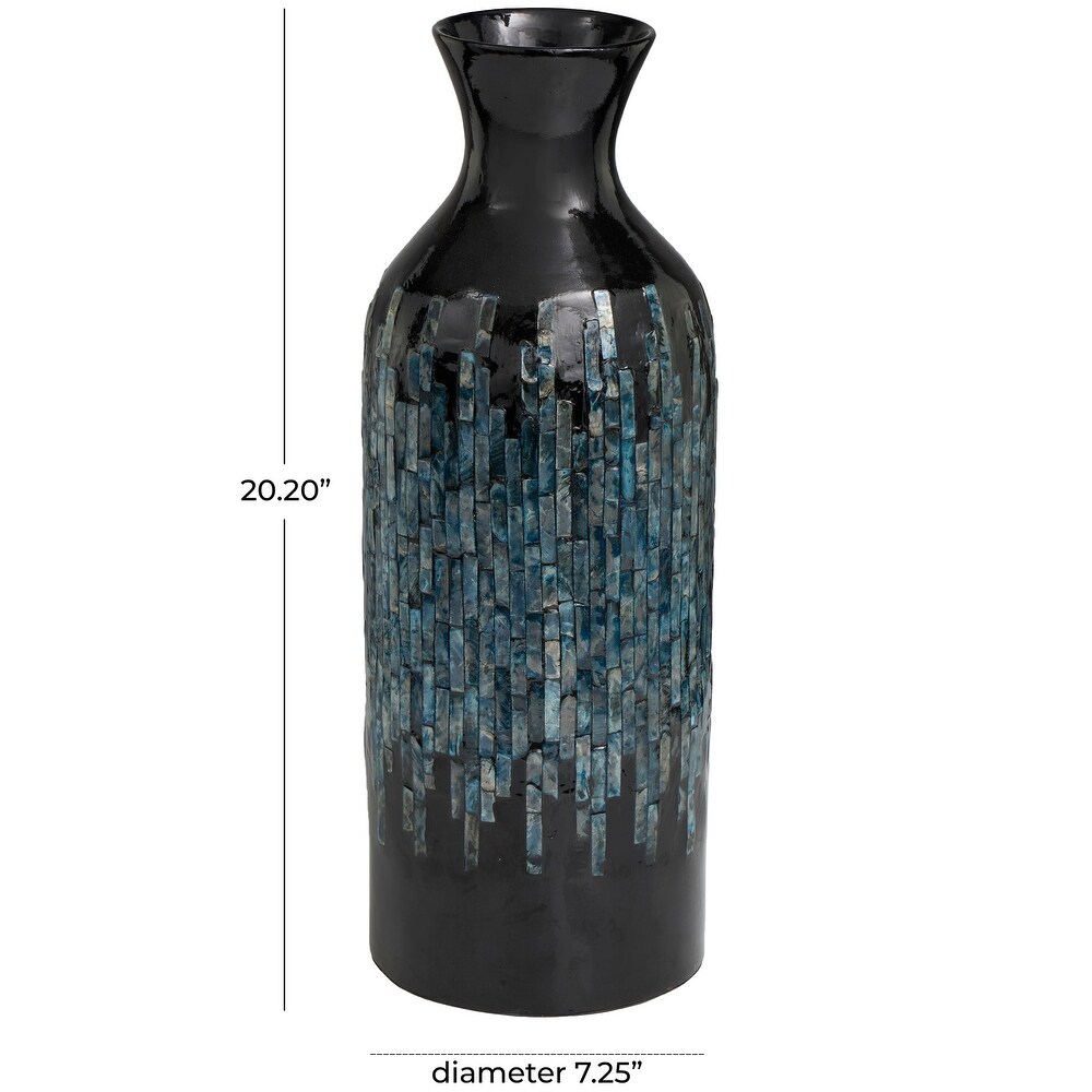 Black Capiz Shell Handmade Vase with Blue Ombre Design