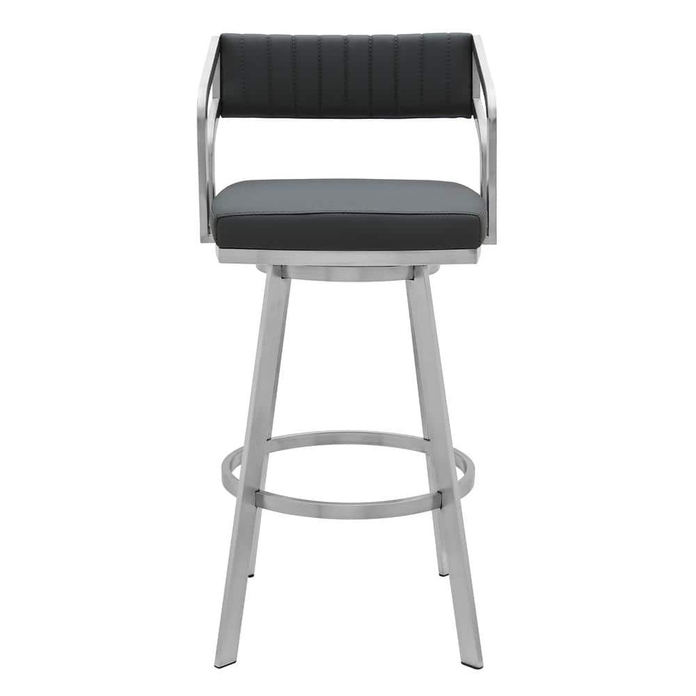 Armen Living Scranton Grey Swivel Modern Metal and Slate Faux Leather Bar and Counter Stool LCCPBABSSG30