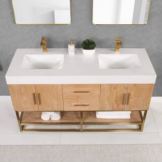 Altair Bianco 60 in. W x 22 in. D x 34 in . H Double Sink Bath Vanity in Light Brown with White Composite Stone Top 552060G-LB-WH-NM