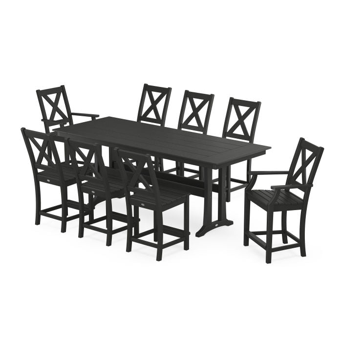 Polywood Braxton 9-Piece Farmhouse Counter Set with Trestle Legs PWS1895-1