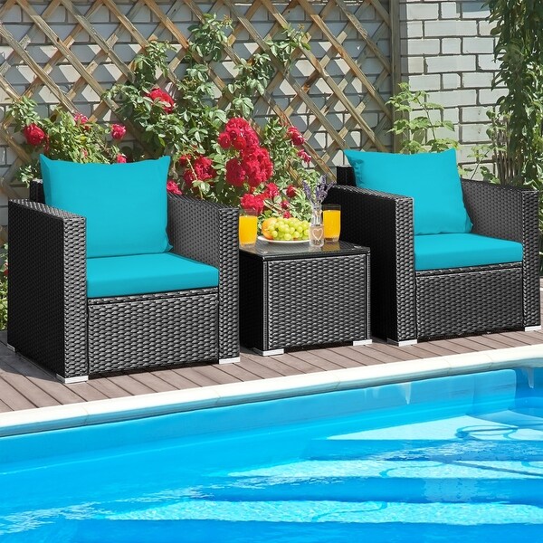 3-Pieces Metal Frame Patio Conversation Rattan Furniture Set - Overstock - 37532327