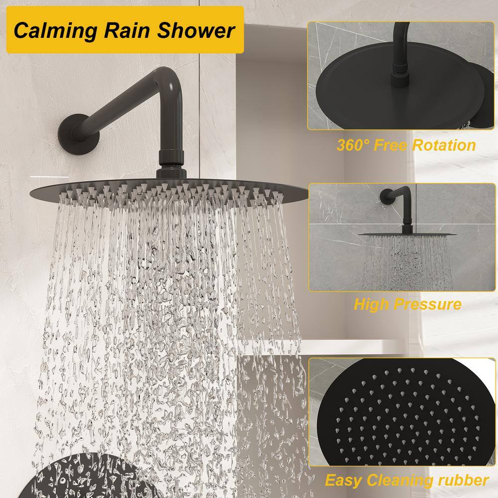 Kingdely 10 in. 3-Spray Wall Bar Shower Kit With Handhold Shower Rain Shower Head Tub Faucets Set With Valve in Black KF020295-01-c