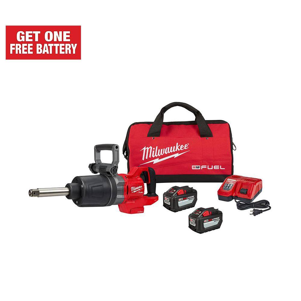 MW M18 FUEL 18V Lithium-Ion Brushless Cordless 1 in. Impact Wrench Extended Reach D-Handle Kit wTwo 12.0 Ah Batteries 2869-22HD