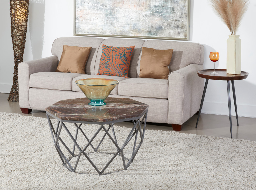 Valley Dark Marble Octagonal Cocktail/Coffee Table With Black Powder Coated Base   Industrial   Coffee Tables   by Coast to Coast Imports  LLC  Houzz