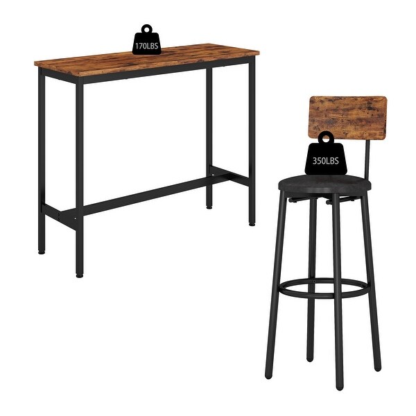 3-Piece Industrial Dining Table Set Bar Set with 2 PU Padded Bar Stool for Country House City Apartment Dining Room