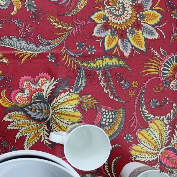 Wipeable Spill Resistant French Floral Acrylic Coated Vanne Tablecloth