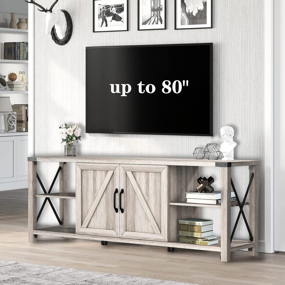 Wood Media Console Farmhouse TV Stand with Adjustable Shelves for Living Room 68 inch   M