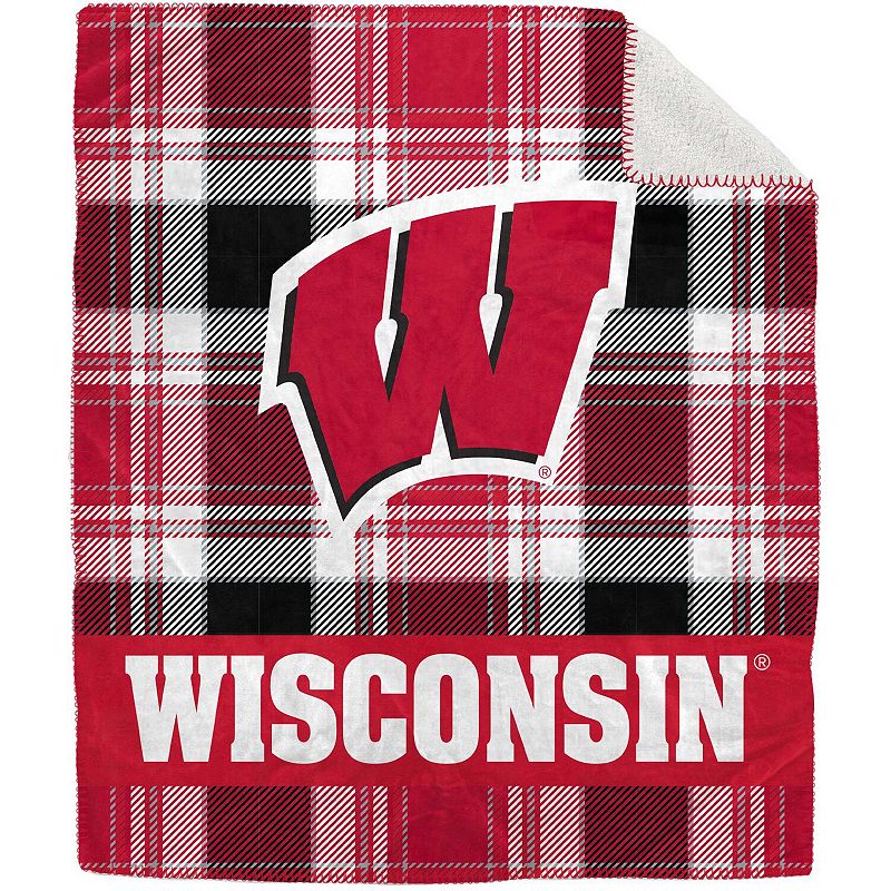 Pegasus Wisconsin Badgers 50 x 60 Plaid Flannel Sherpa Plush Blanket