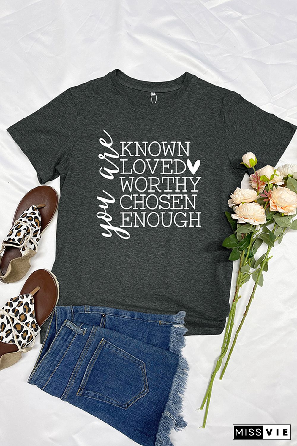 You Are Known, Loved, Worthy, Chosen, Enough Print Christian Graphic Tee Wholesale