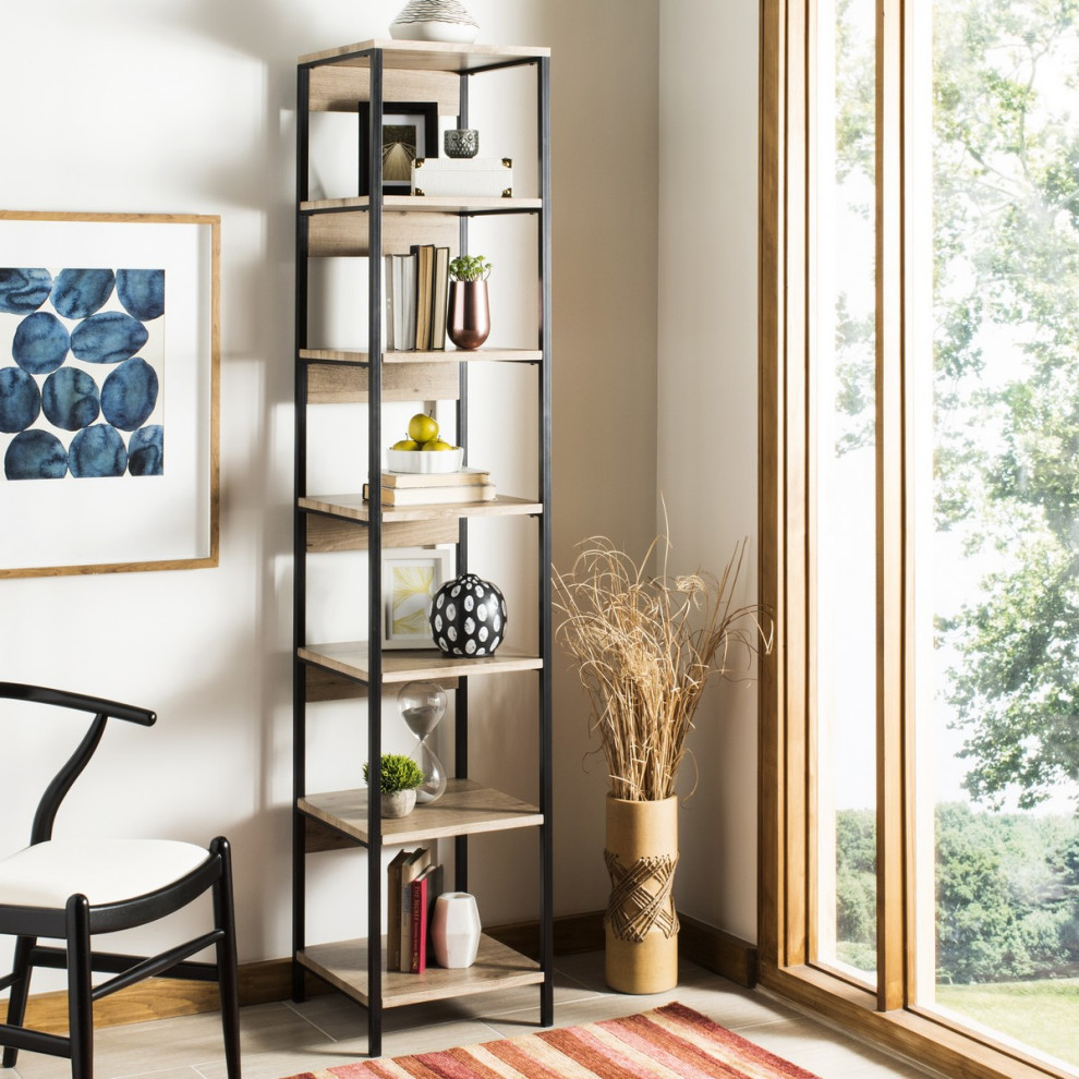 Kristof Retro Mid Century 7 Tier Etagere/ Bookcase Oak/ Black   Industrial   Bookcases   by AED Luxury Home Decor  Houzz