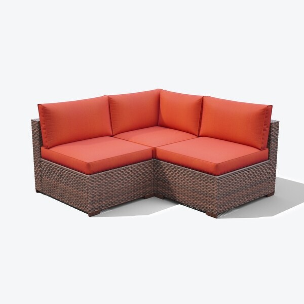 Outdoor 3 pcs Wicker Sectional Corner Sofa and Armless Sofa