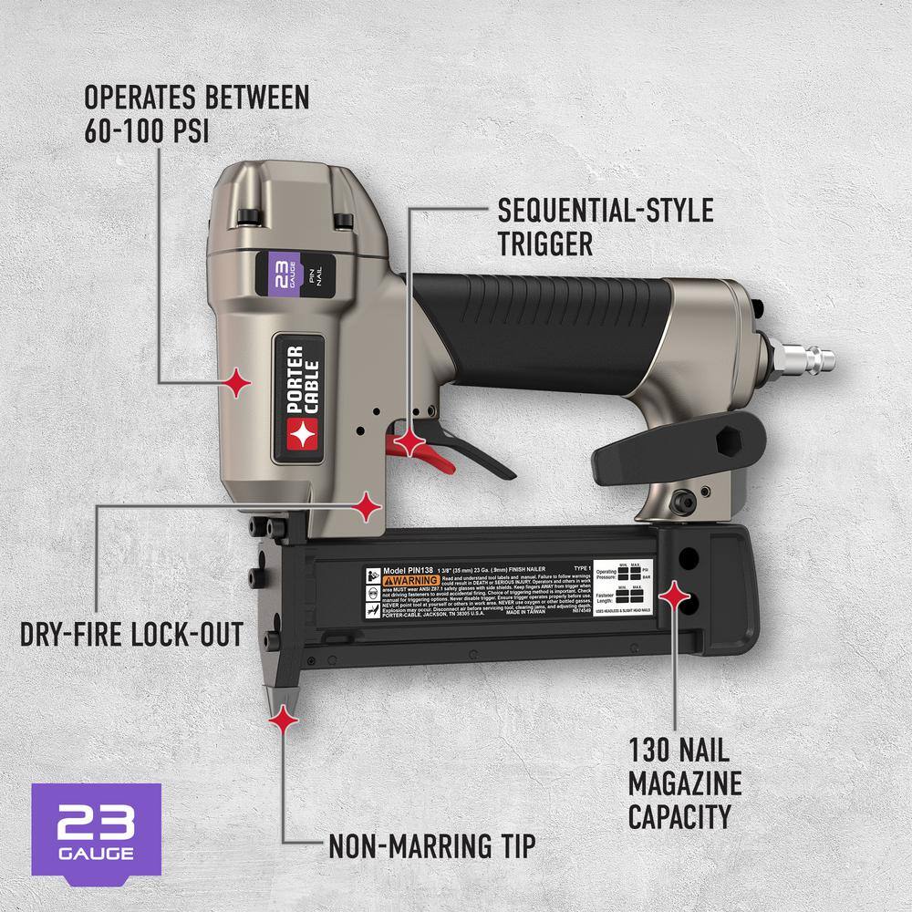 Porter-Cable 6 Gal. 150 PSI Portable Electric Air Compressor 18-Gauge Brad Nailer and 23-Gauge 1-38 in. Pin Nailer PCFP12236PIN138