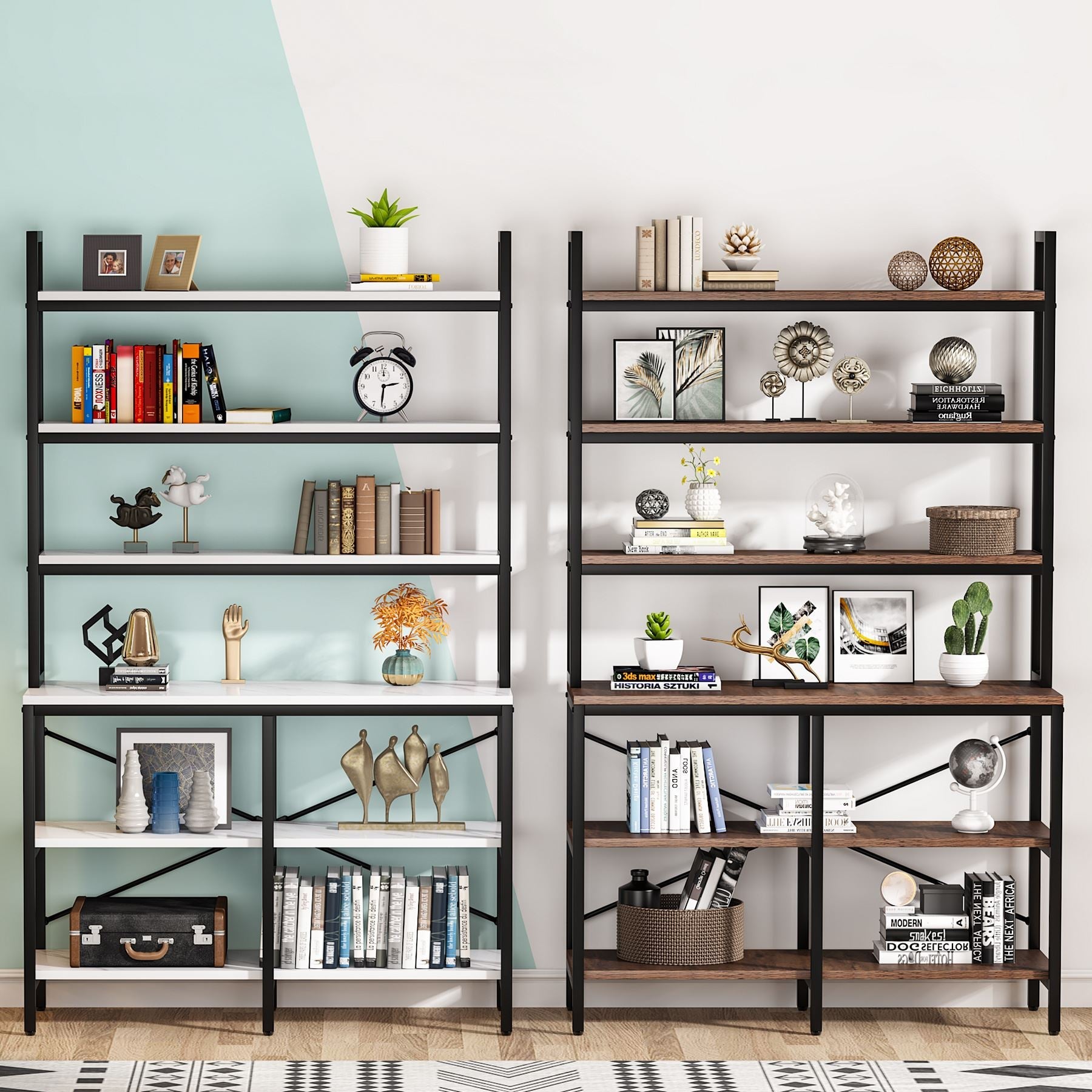 6-Tier Bookshelf, Industrial Etagere Bookcase Storage Rack