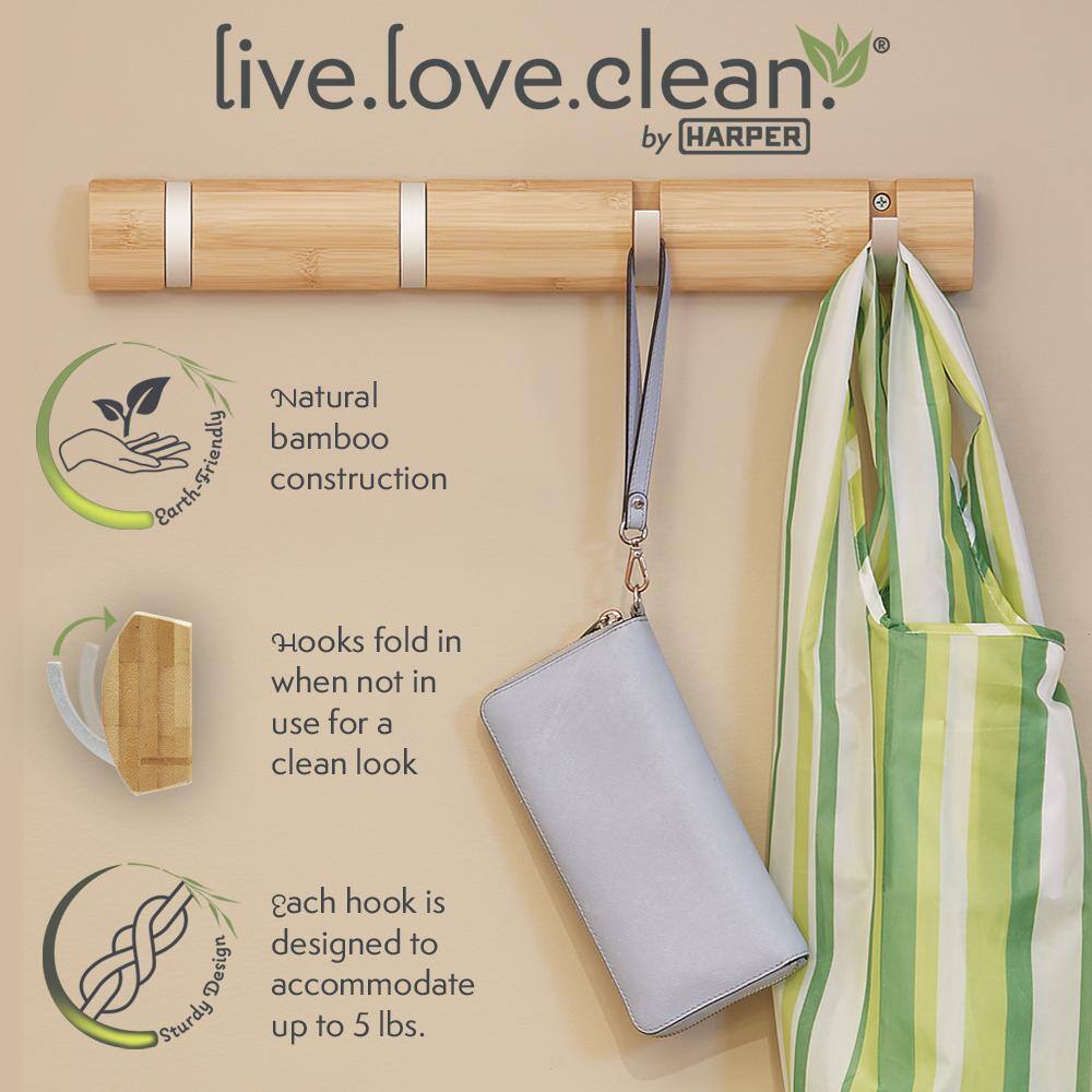 HARPER Live.Love.Clean. Bamboo 4-Hook Broom and Mop Holder 37501600