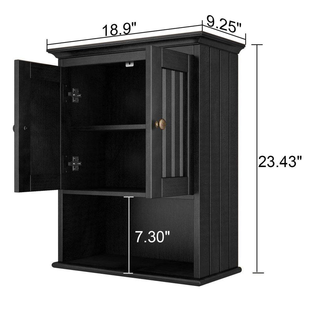 Dracelo 18.9 in. W x 9.25 in. D x 23.43 in. H Black Bathroom Wall Cabinet with Doors and Adjustable Shelf B09NNNKRBT