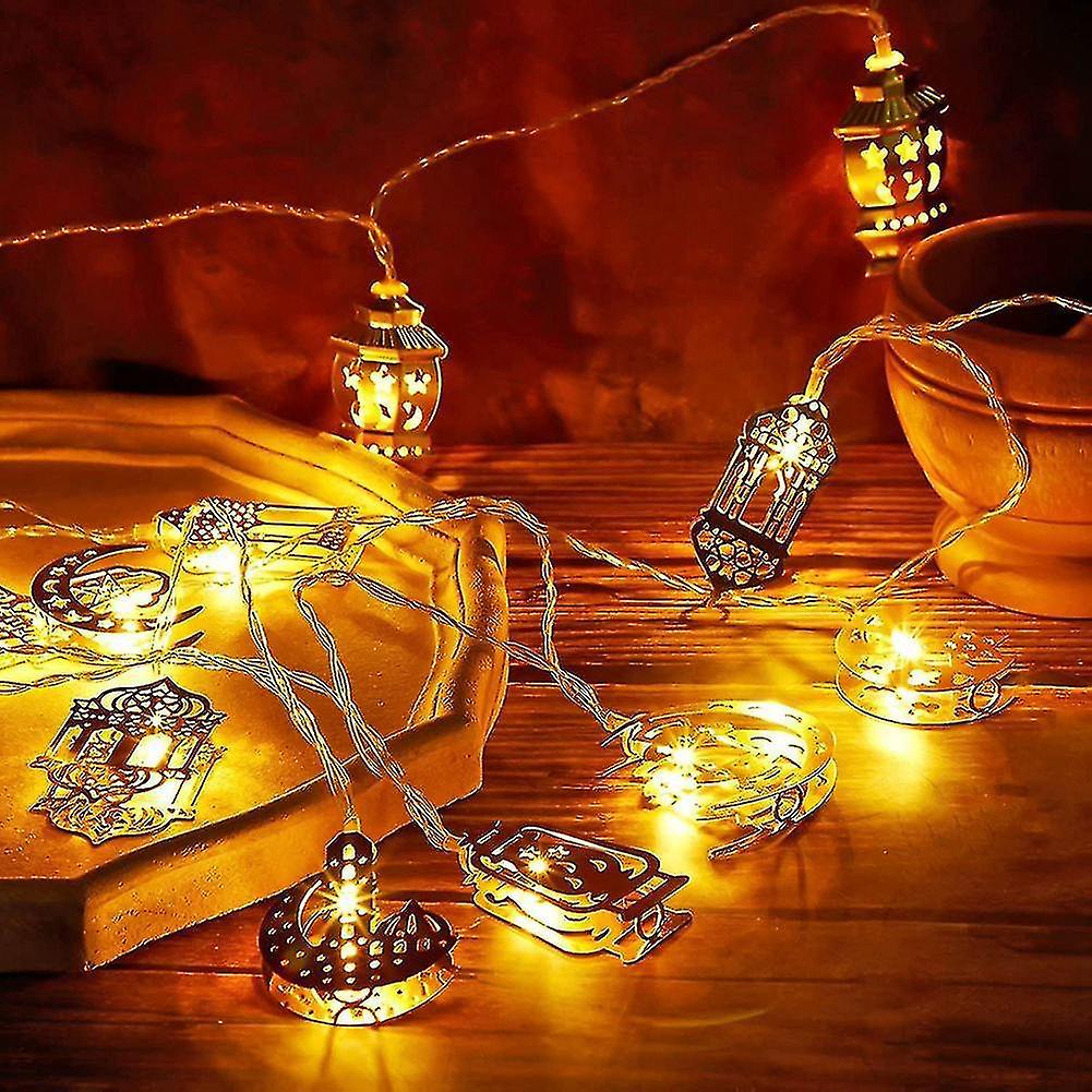 10 Led Gold Ramadan Decorations Eid Decor Star Moon Lantern Ramadan Lights Battery Operated， Ramadan