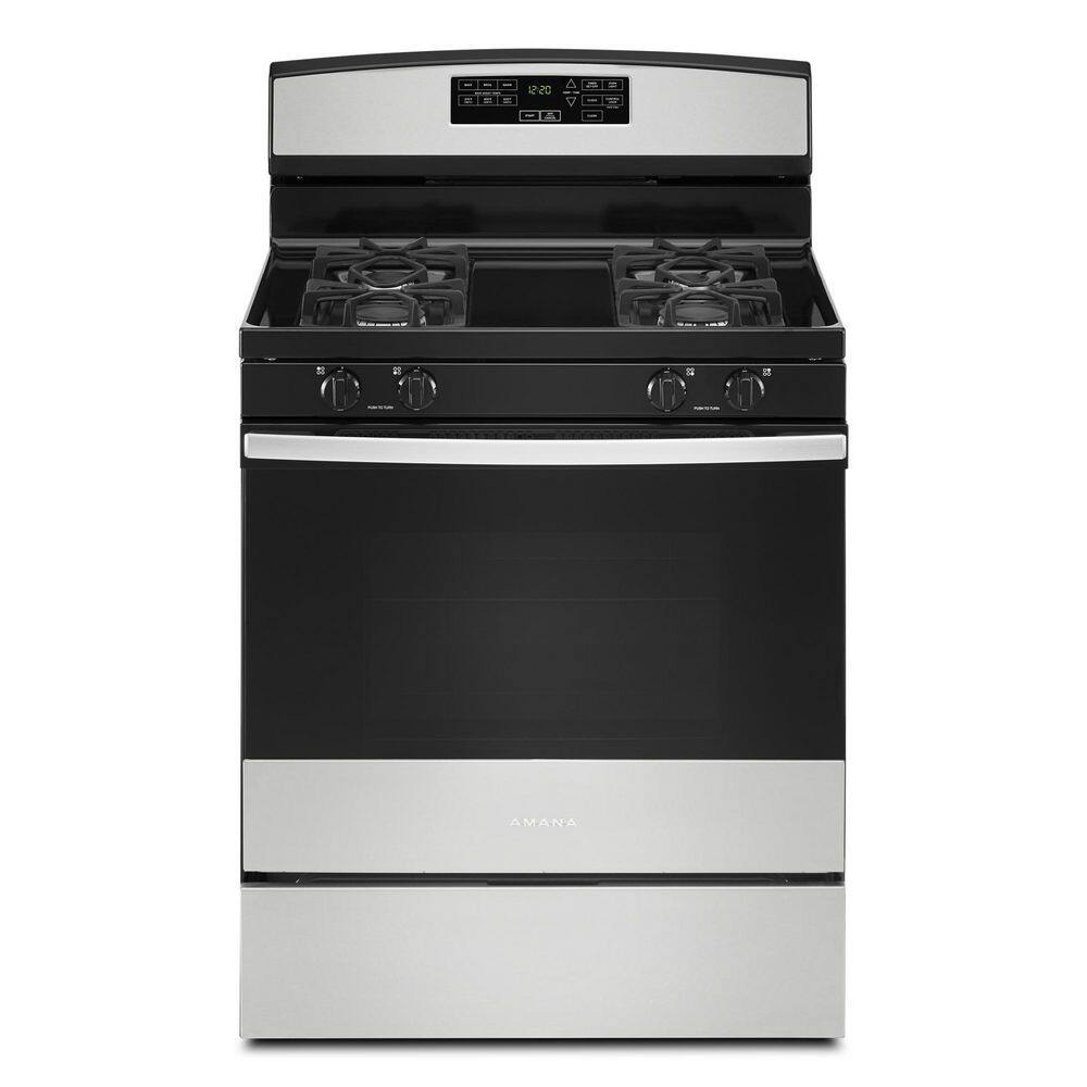 Amana 5 cu. ft. 30 in. 4-Burner Freestanding Gas Range with Self-Clean Option in Stainless Steel AGR6603SMS