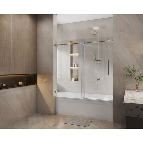 Brushed Nickel Glass Bathtub Doors 56 60 in. W x 6...