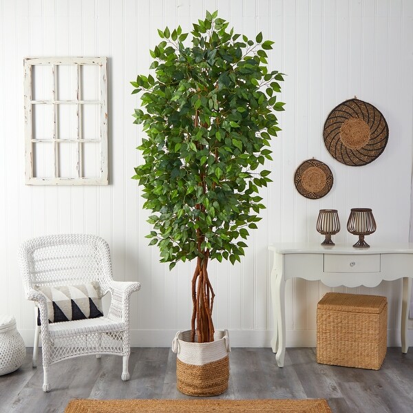 7.5' Artificial Deluxe Ficus Tree with Handmade Jute and Cotton Basket