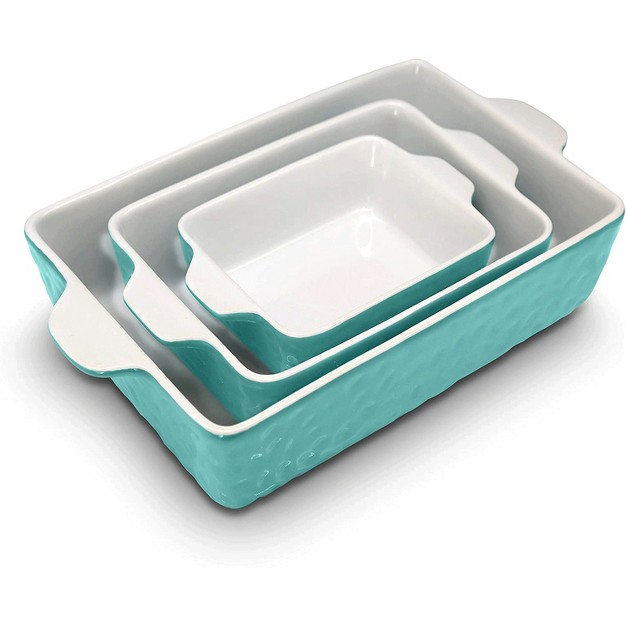 Nutrichef Nccrex3 Rectangular Ceramic Stackable 3 Piece Nonstick Stain Resistant Oven And Microwave Safe Kitchen Bakeware Pan Set Aqua 2 Pack