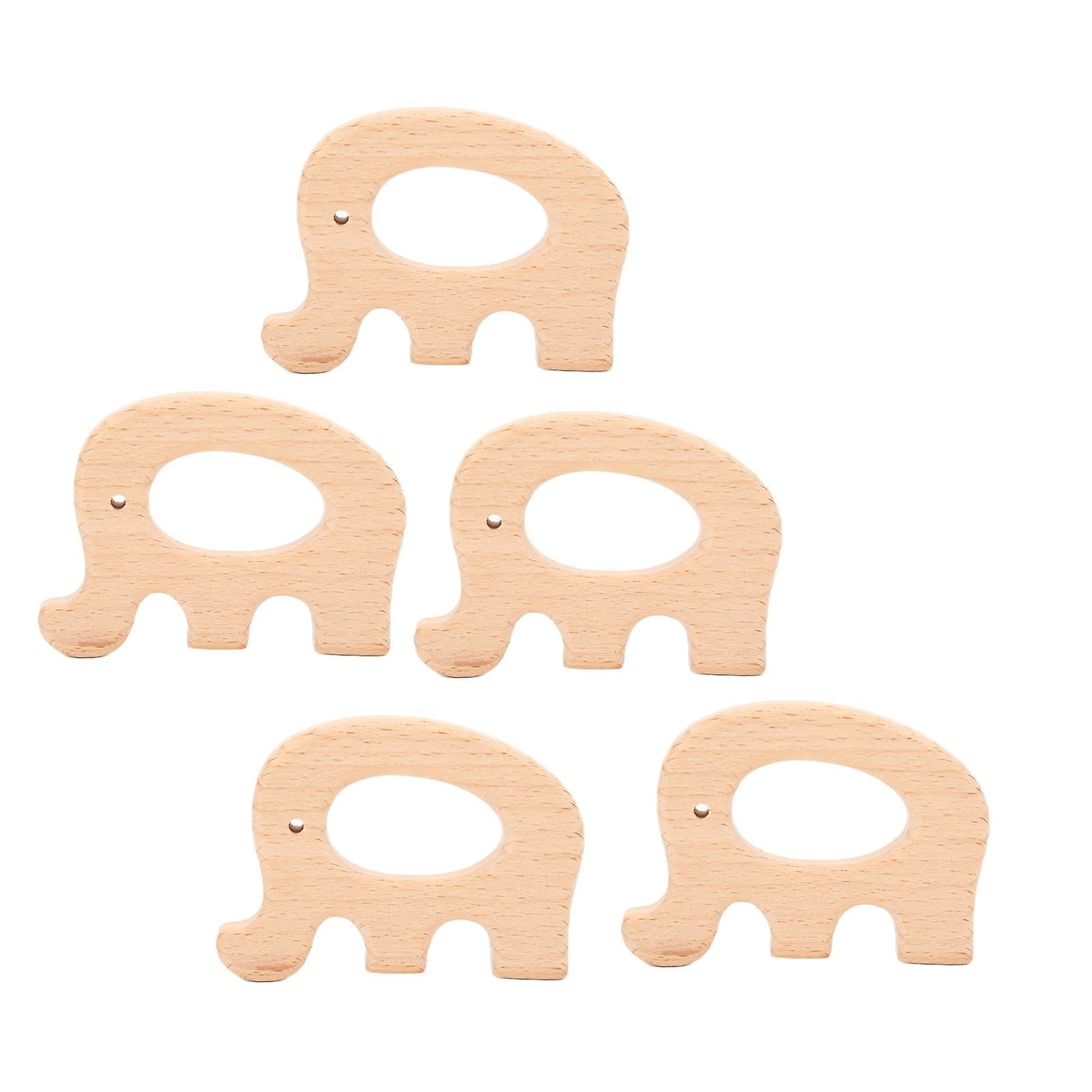 5pcs Wooden Teether Toys Natural Beech Sturdy Durable Impact Resistance Smooth Safe Non Toxic Wood Teething Ringselephant