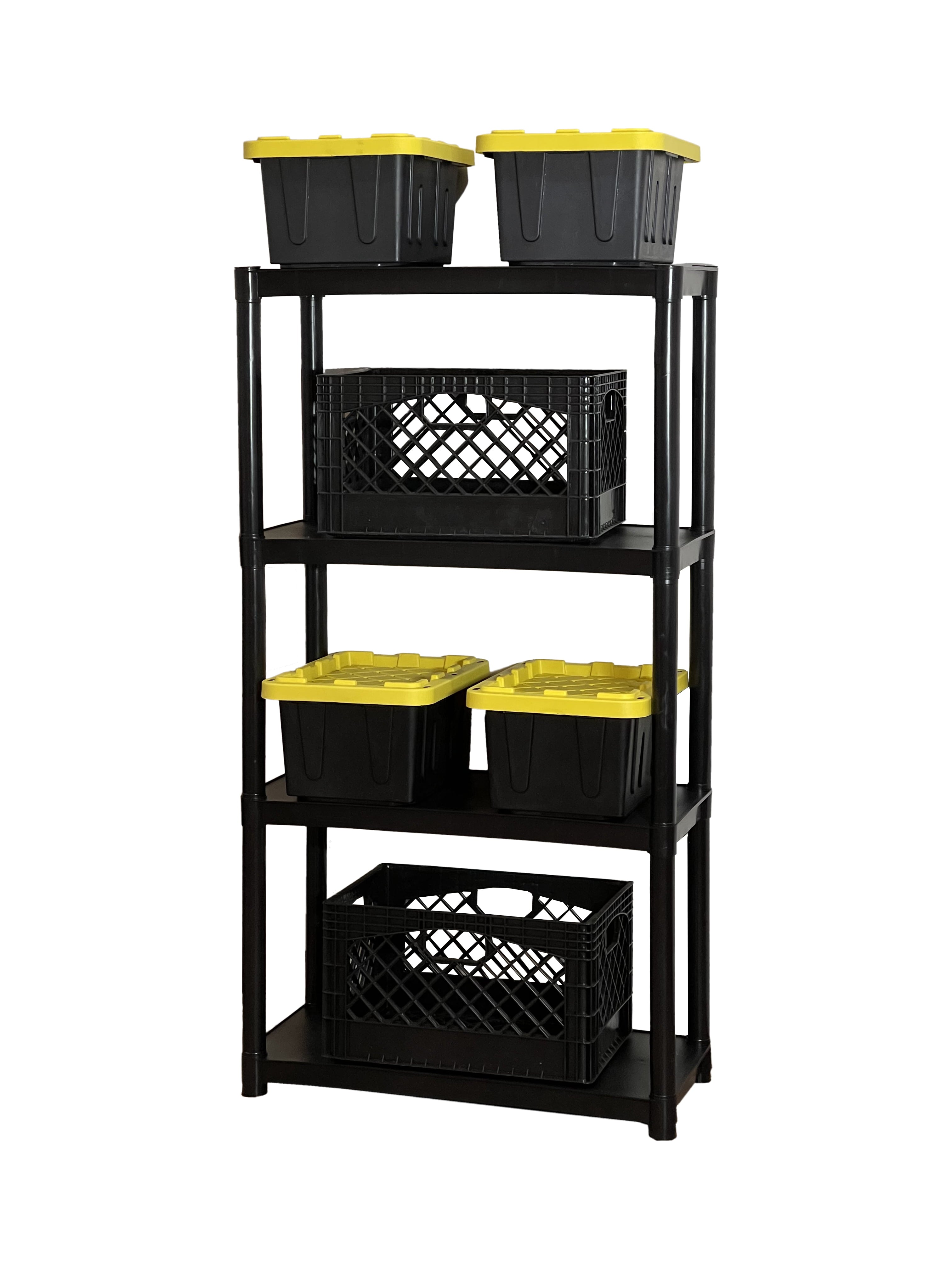 Juggernaut Storage Freestanding 4-Shelf Plastic Storage Shelf, Black, 280 lb Capacity