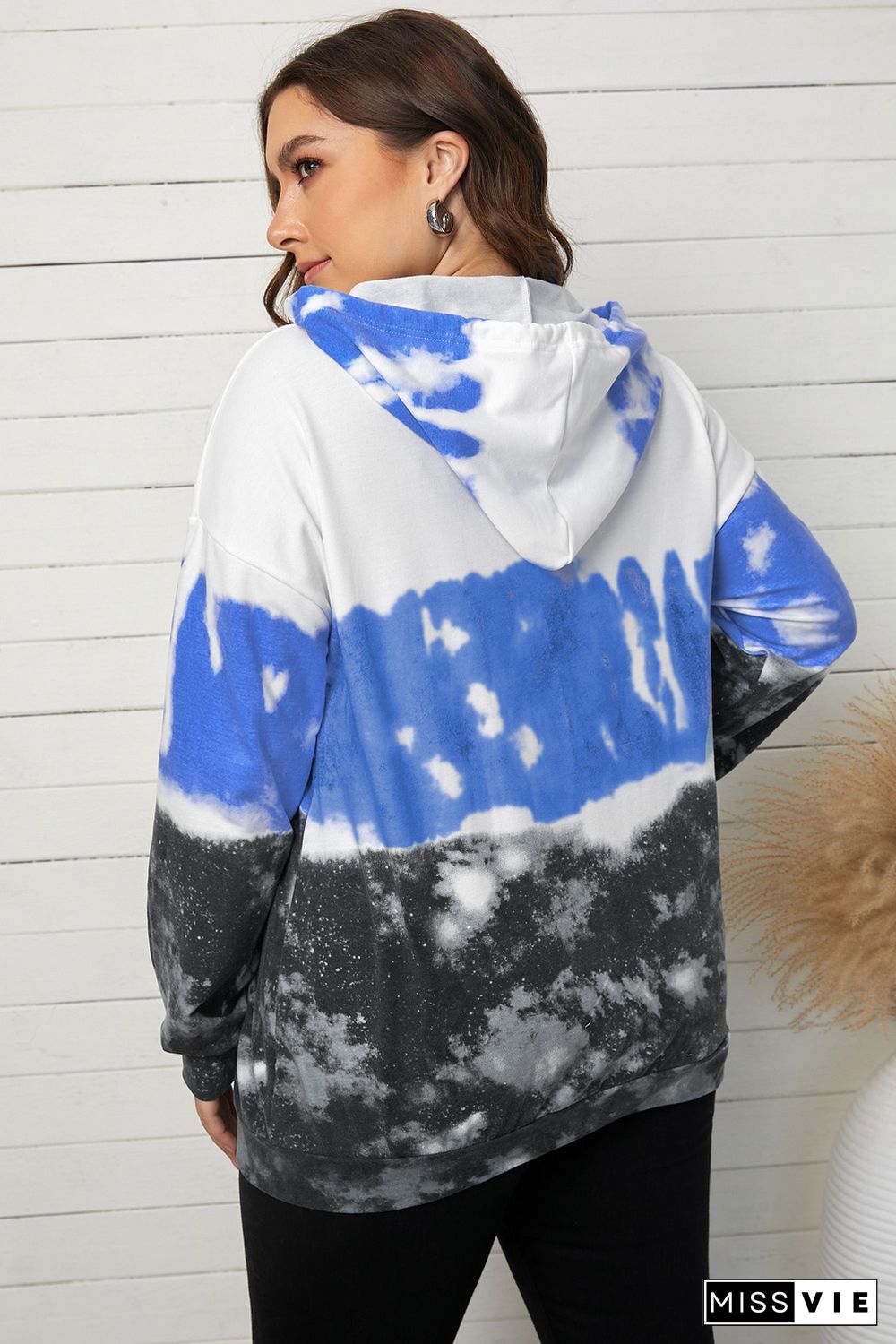 Blue Gradient Colorblock Pullover Plus Size Hoodie