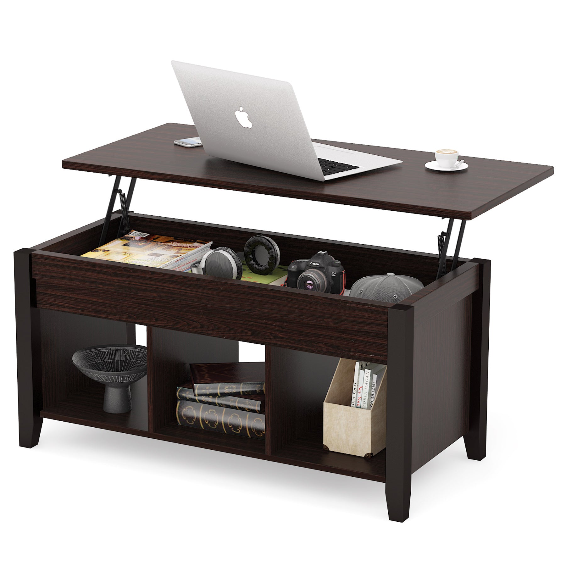 Tribesigns Wooden Lift Top Coffee table with Hidden Storage Shelf for living room