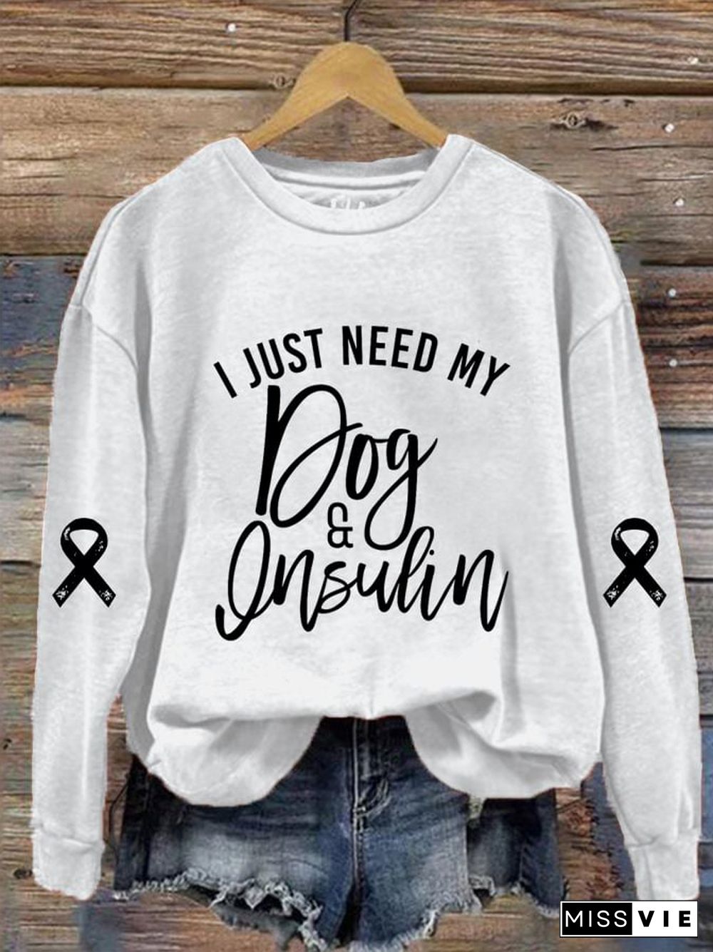 Women's All I Ned Is My Dog And Insulin Print Crew Neck Sweatshirt