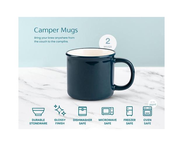 Kook Ceramic Camper Mugs 14 Oz Set Of 2