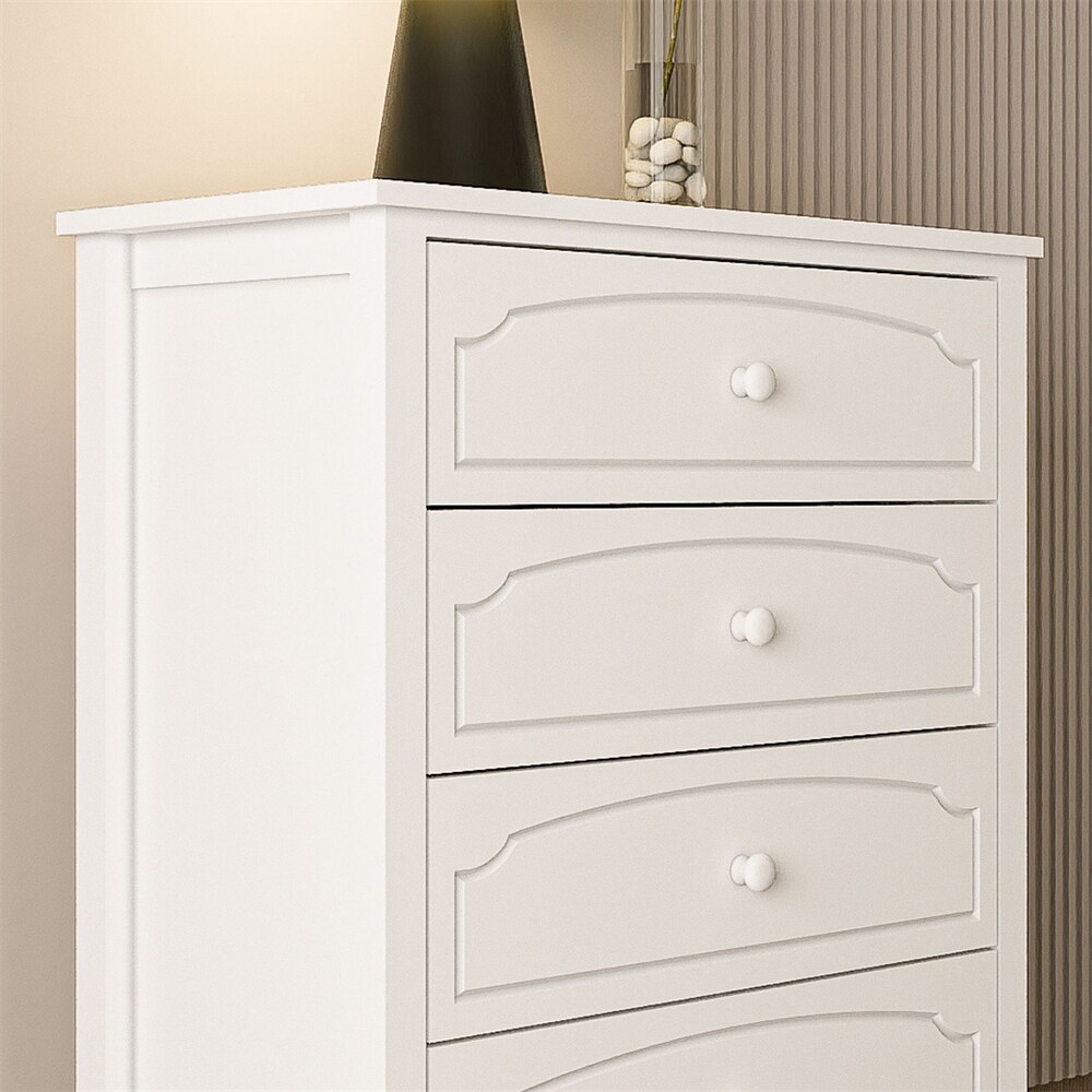 White Contemporary Roman Style Solid Wood 5 Drawers Chest