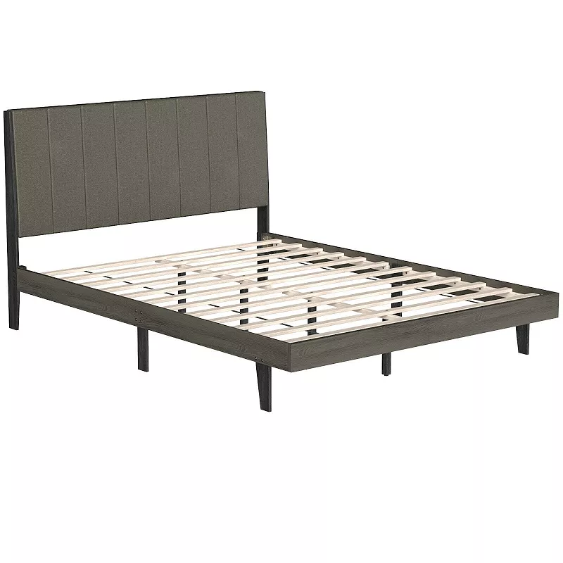 Queen Size Upholstered Bed Frame with Tufted Headboard