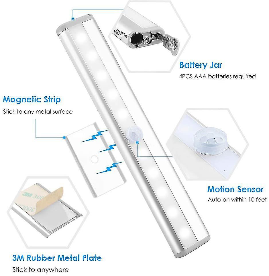 3 Pcs 10 Led Magnetic Motion Sensor Night Light