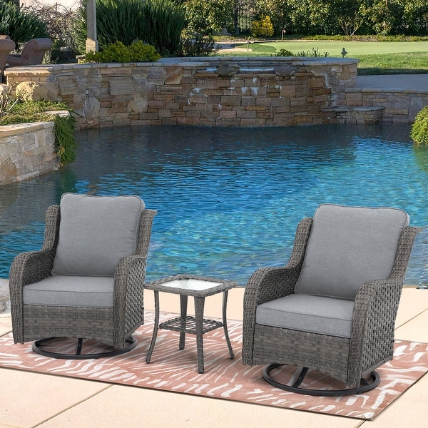 Outdoor Wicker 360 Degree Swivel Chairs with Square Table