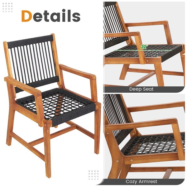 Patio 3pcs Wood Outdoor Furniture Bistro Set AllWeather Rope Woven