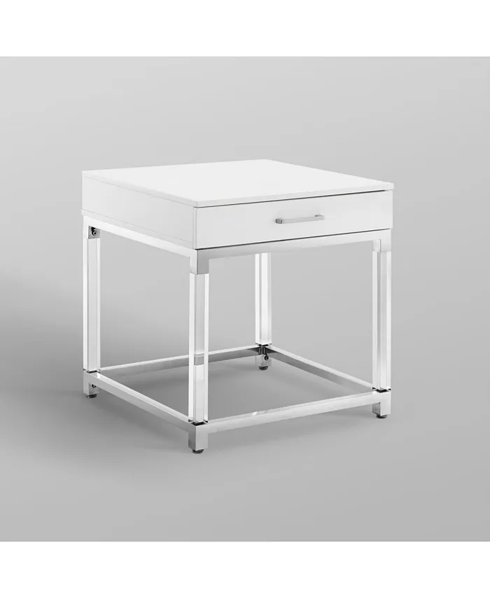 Inspired Home Casandra High Gloss End Table with Acrylic Legs and Metal Base