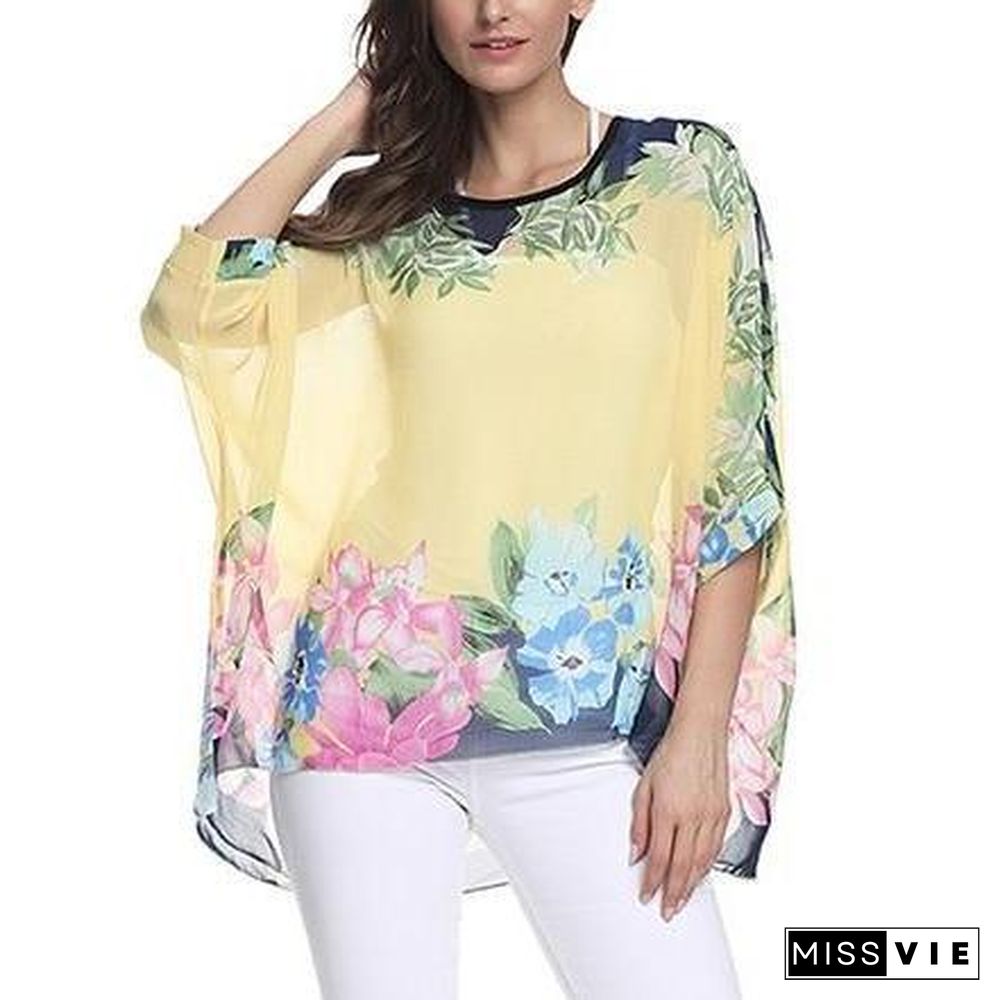 6XL Plus Size Women Batwing Sleeve Casual Chiffon Tops Blouses