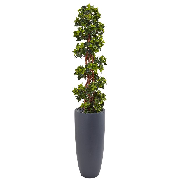 5ft English Ivy Spiral Topiary Artificial Tree In Gray Planter Nearly Natural