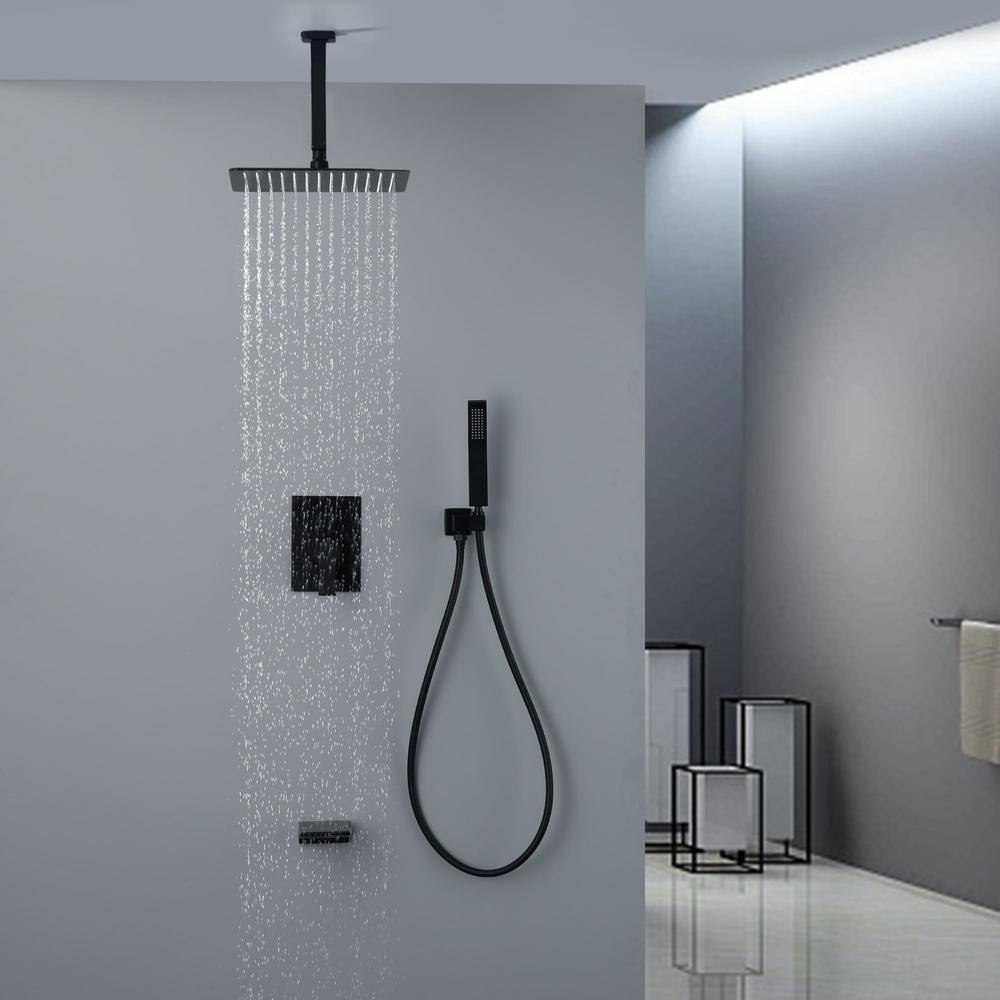 FLG Ceiling Mount Single-Handle 1-Spray Tub and Shower Faucet With 12 in. Shower Head in Matte Black (Valve Included) SS-0065-MB-12