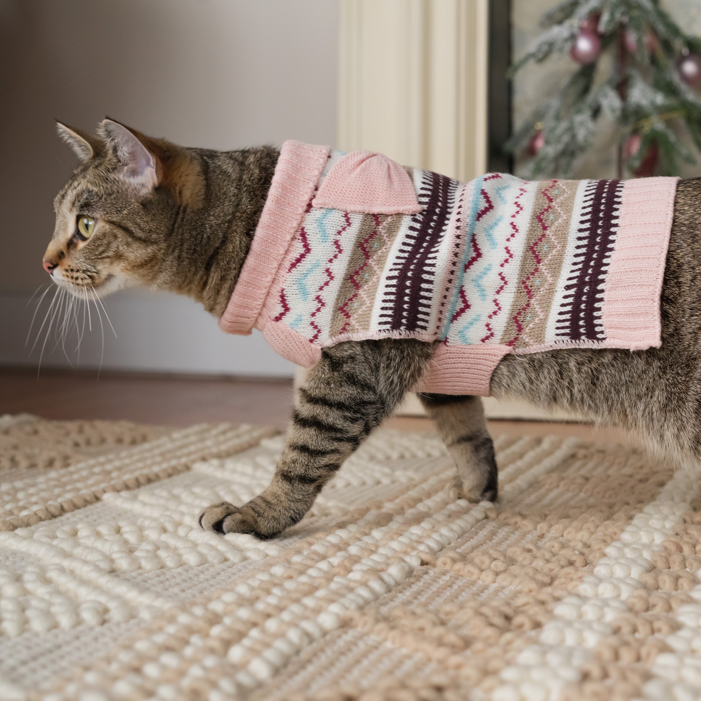 Vibrant Life， Dog and Cat Clothes， Fair Isle Pet Sweater， Pink， S