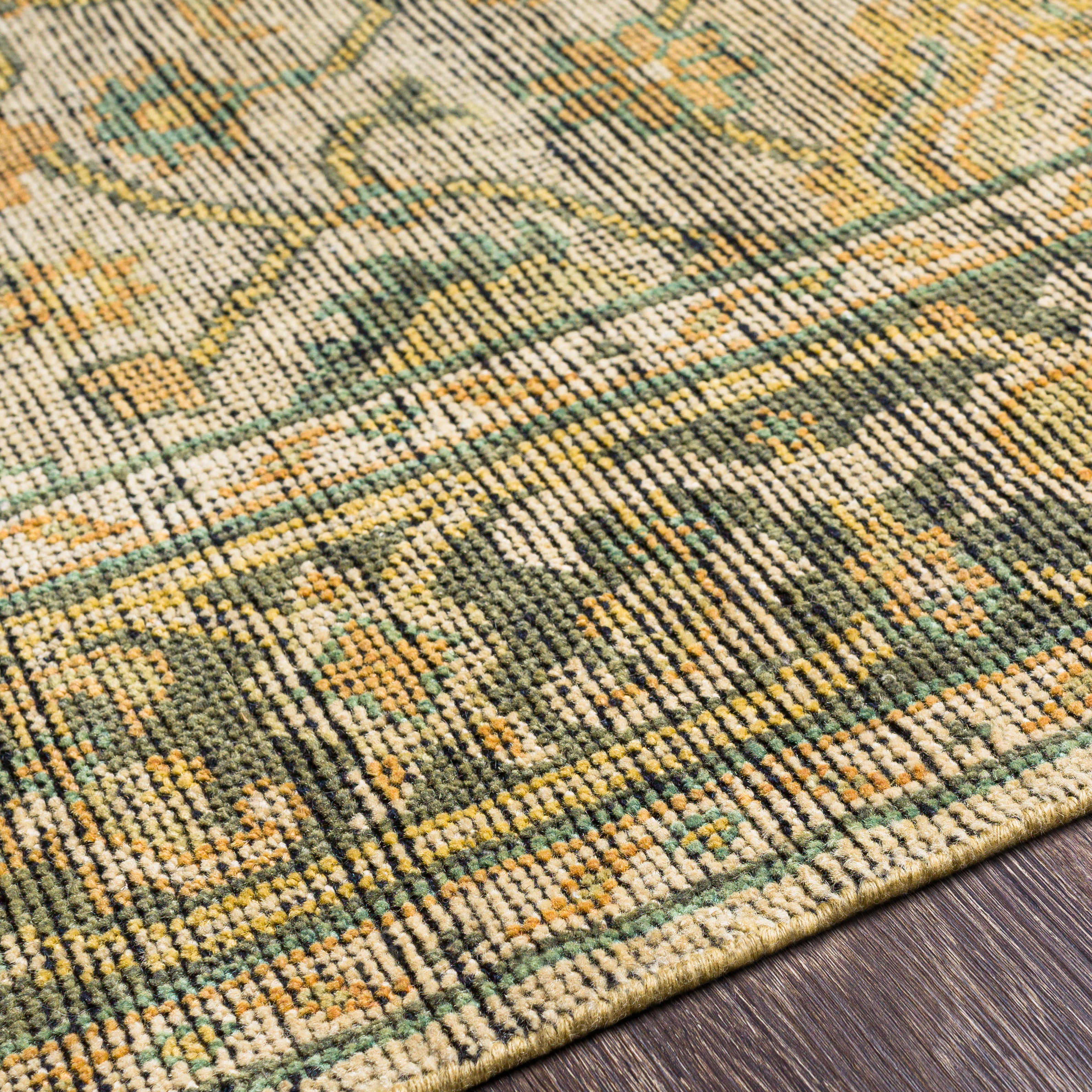 Reign Hand Knotted Rug in Khaki, Black, Teal, Bright Yellow, Peach, Burnt Orange