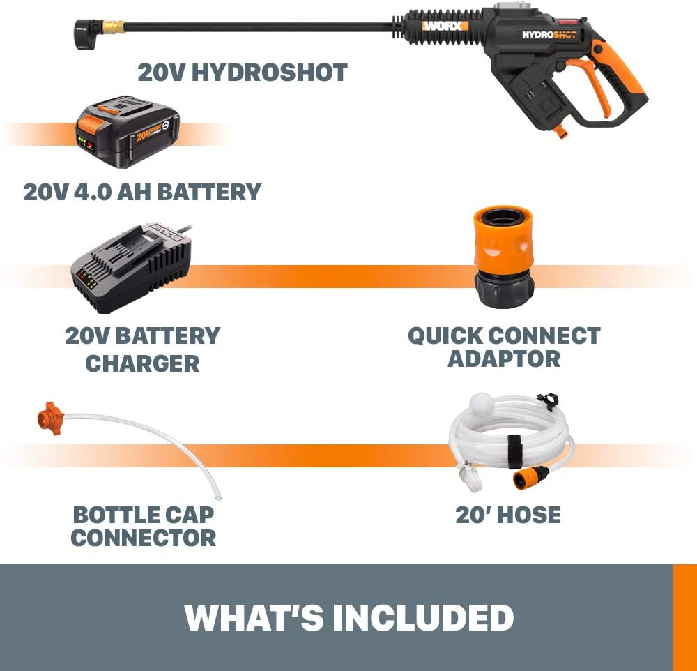 Worx 20V Power Share Cordless 4.0AH Hydroshot Portable Power Cleaner with Brushless Motor